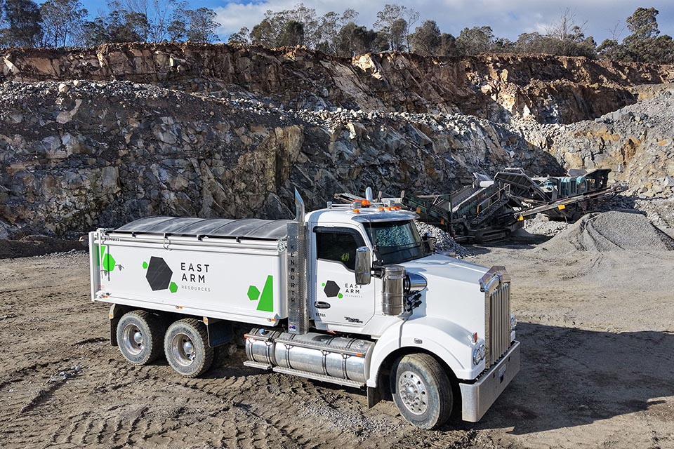 A tip truck in a quarry