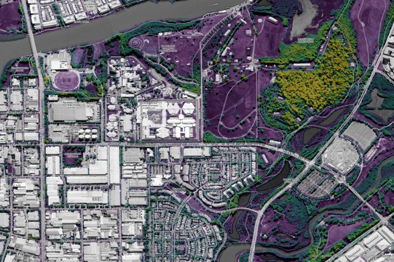 A colourised satellite map image